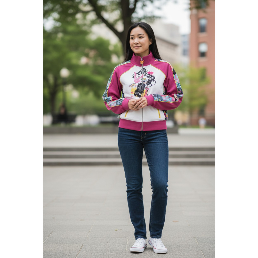 4991)Y2K Akdmks Colorful Graffiti Akademiks Zip Up Hi Mockneck Track Jacket Med